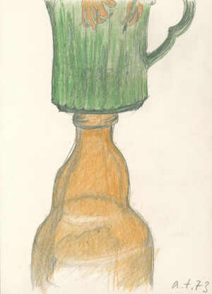 o. T. (Krug auf Bierflasche)