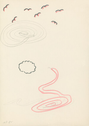 o. T. (Schlange Vögel Wolken)