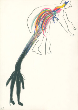 o. T. (schwarze Figur, bunte Figur)