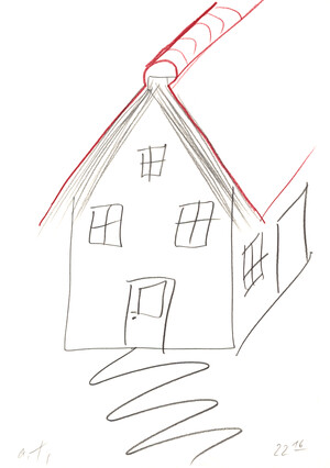 ((haus mit buch als dach)) (22:16 Uhr, 13.6.89)