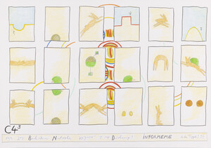 C41 Selbstporträ in der Wüste unter Himmel mit Pyramide, Palme, Dromedar und Beduine http.www. C42 (o. T.). C43 Was hat Bechstein Nietzsche erzählt u. der Duchamp? INFORMEME. C44 (o. T.). C45 „Neue Blicke durch die alten Löcher“ (Lichtenberg). C46 (o. T.)