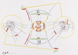 C41 Selbstporträ in der Wüste unter Himmel mit Pyramide, Palme, Dromedar und Beduine http.www. C42 (o. T.). C43 Was hat Bechstein Nietzsche erzählt u. der Duchamp? INFORMEME. C44 (o. T.). C45 „Neue Blicke durch die alten Löcher“ (Lichtenberg). C46 (o. T.)